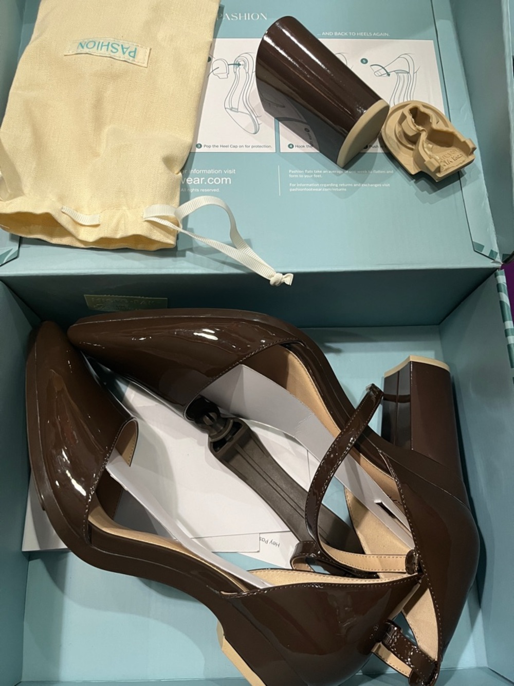 Pashion Footwear  Dark Brown Patent The D’ORSAY Block Heels size 10 new in box.
